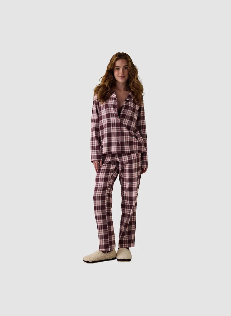 بنتي Plaid Shirt Collar Pajama Set